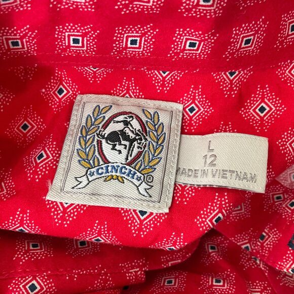 Cinch Boys Button Up Long Sleeve Shirt Red Size Large Boy 12 Rodeo Cowboy pocket - Picture 4 of 13